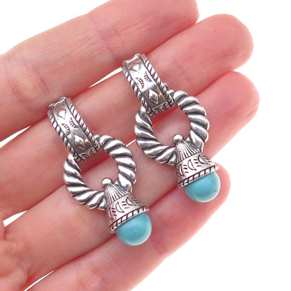 Carolyn Pollack 925 Sterling Silver Vintage Real Turquoise Door-Knocker Earrings