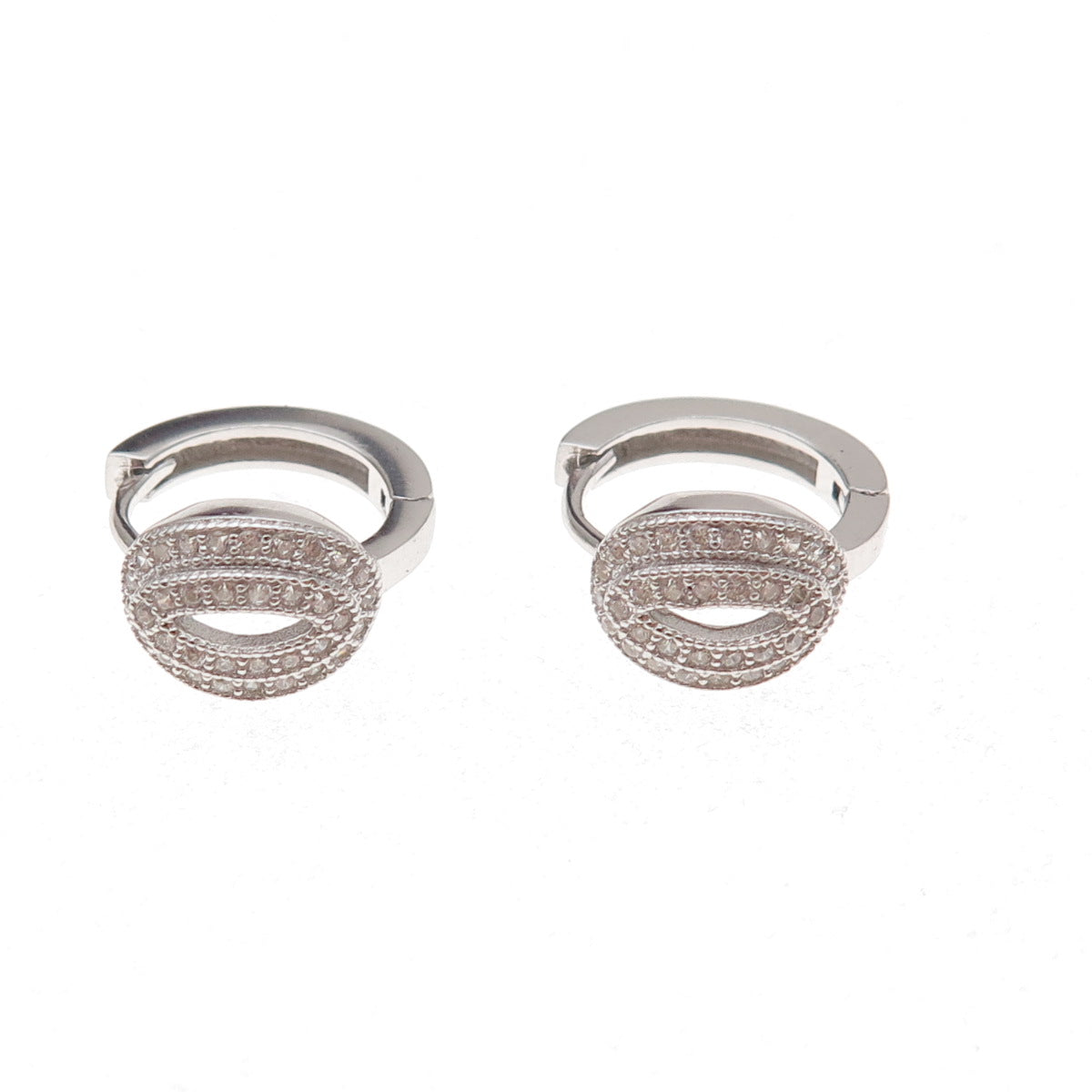 925 Sterling Silver Round-Cut C Z Hoop Earrings