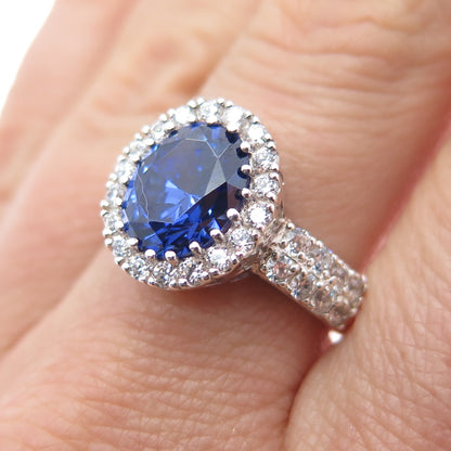 925 Sterling Silver Blue & White C Z Bohemian Ring Size 7