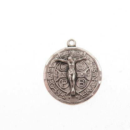 Bliss 925 Sterling Silver Vintage Crucifix Saint Benedict Oxidized Charm Pendant