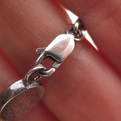 925 Sterling Silver Vintage Heart Cable Link Oxidized Bracelet 7.25"