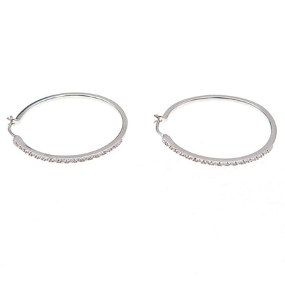 Sun 925 Sterling Silver Real Round-Cut Diamond Hoop Earrings