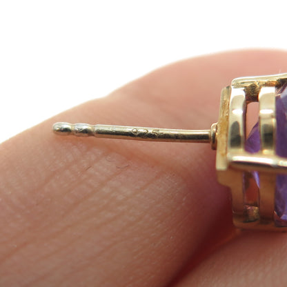 925 Sterling Silver Gold Plated Real Milky Aquamarine & Amethyst Dangle Earrings