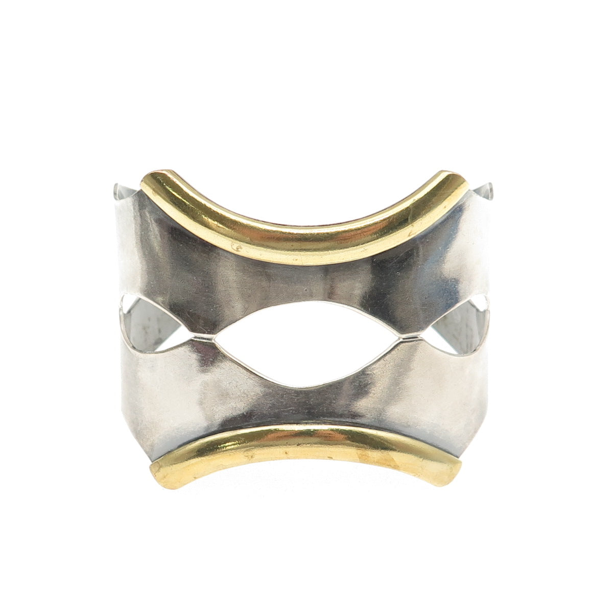 925 Sterling Silver 2-Tone Vintage Mexico Modernist Adjustable Bracelet 6.75"