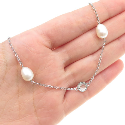 925 Sterling Silver Real Pearl & Green Amethyst By The Yard Chain Necklace 24"