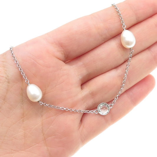 925 Sterling Silver Real Pearl & Green Amethyst By The Yard Chain Necklace 24"