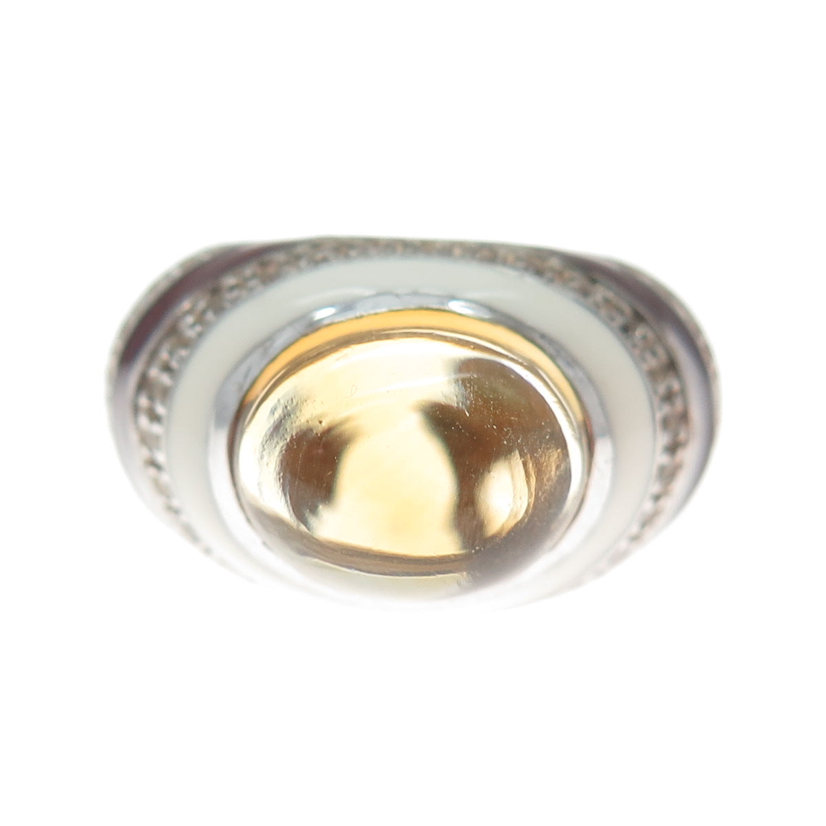 EMA 925 Sterling Silver Vintage Real Citrine & White Topaz Enamel Ring Size 7.25