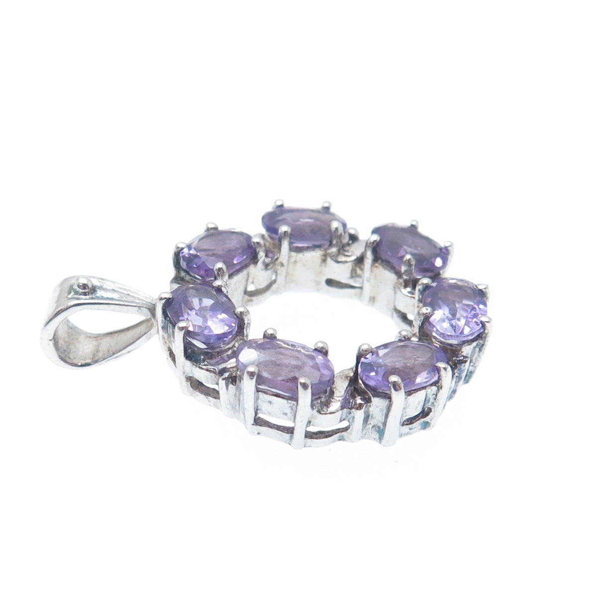 925 Sterling Silver Real Oval-Cut Amethyst Circle Minimalist Pendant