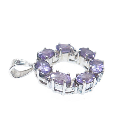 925 Sterling Silver Real Oval-Cut Amethyst Circle Minimalist Pendant