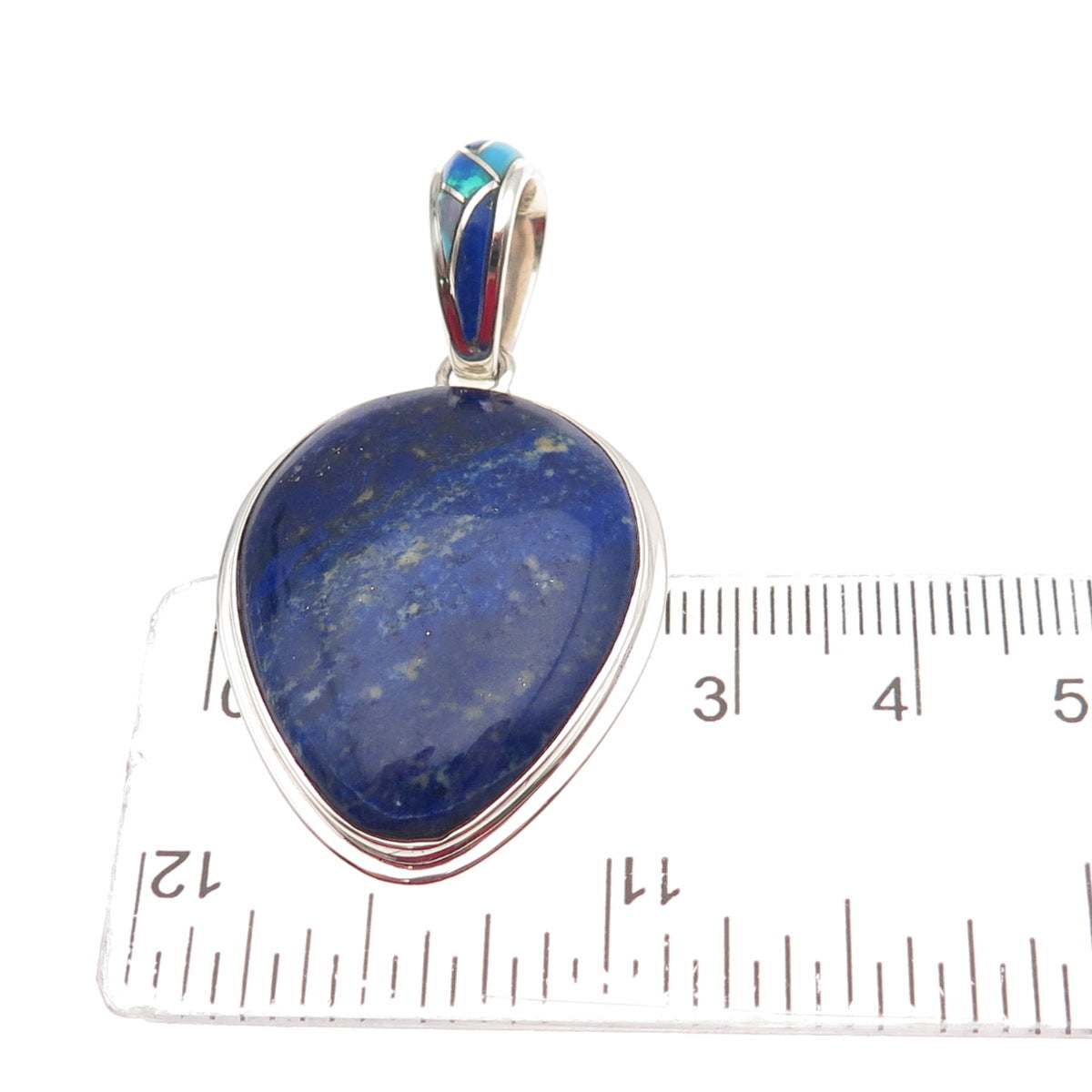 SAJEN 925 Sterling Silver Vintage Real Lapis Opal Turquoise Modernist Pendant