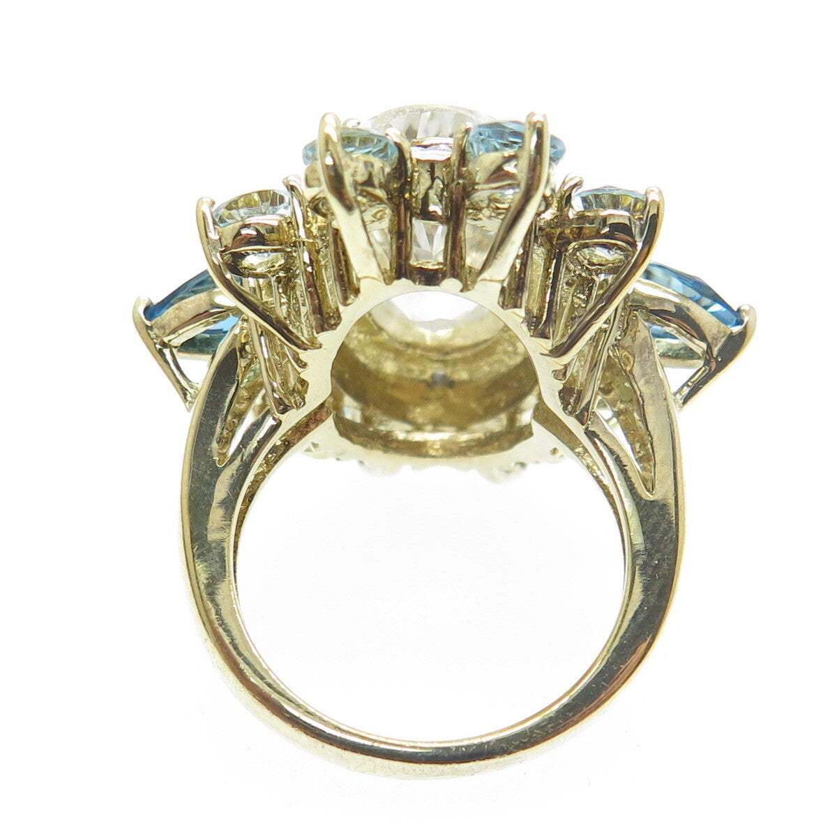 925 Sterling Gold Plated Diamond Accent London Blue & White Topaz Ring Size 7.25