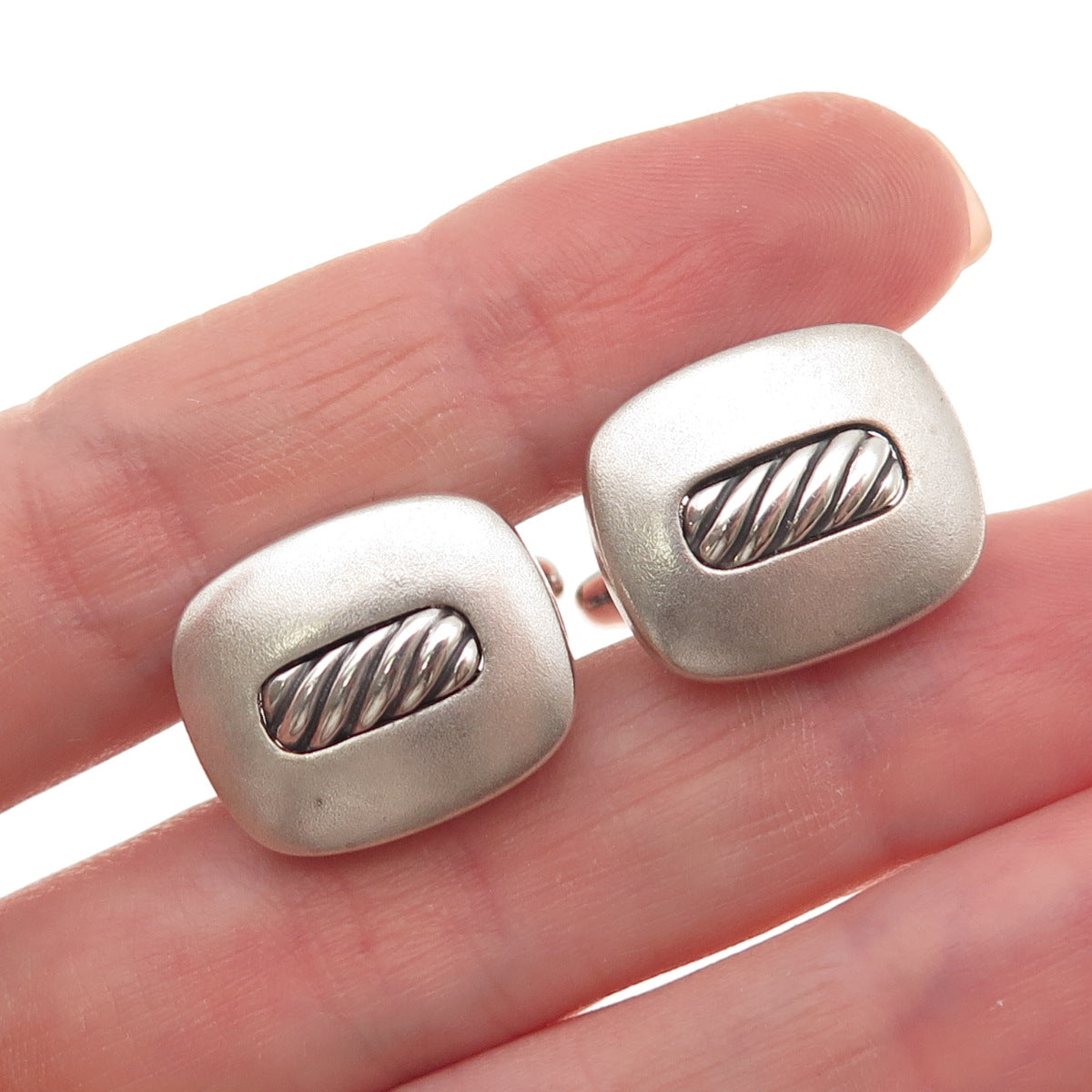 David Yurman 925 Sterling Silver Vintage Classic Cable Cushion Cufflinks