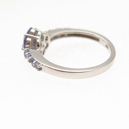 Chuck Clemency 925 Sterling Silver Real Round-Cut Tanzanite Floral Ring Size 8