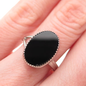BEAU 925 Sterling Silver Vintage Real Black Onyx Ring Size 5.25