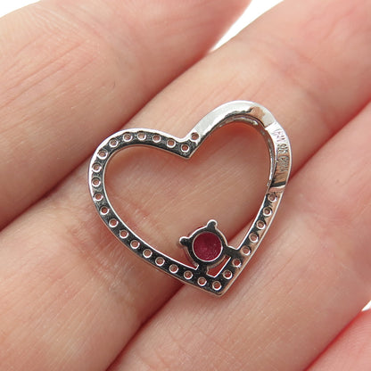 HAN 925 Sterling Silver White Topaz Gem & Lab-Created Ruby Heart Slide Pendant