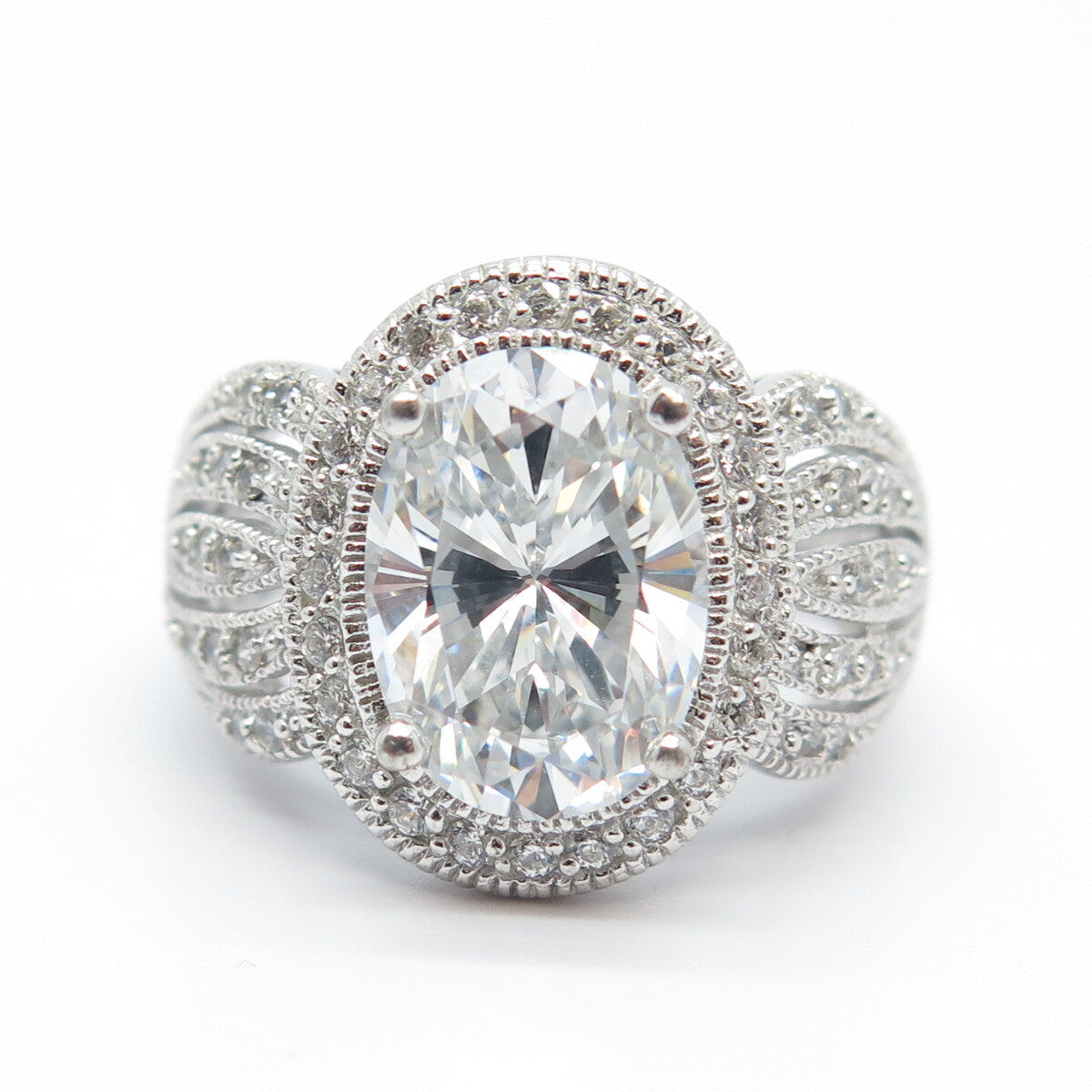 925 Sterling Silver Pave C Z Ring Size 5.25