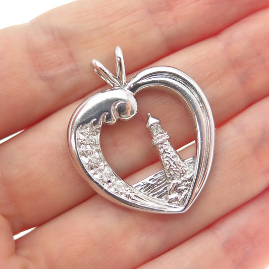 AD ASHTON DRAKE 925 Sterling Silver Real Diamond Beacon Of Hope Heart Pendant