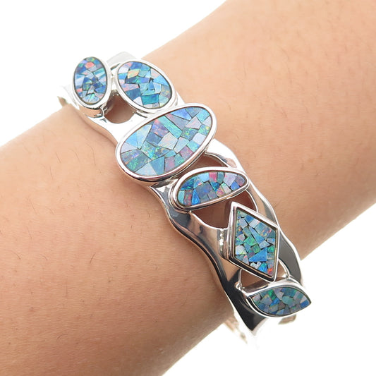Whitney Kelly 925 Sterling Silver Vintage Real Opal Adjustable Cuff Bracelet 7"