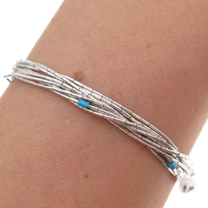 Old Pawn 925 Sterling Silver Vintage Turquoise Tribal Liquid Chain Bracelet 7"