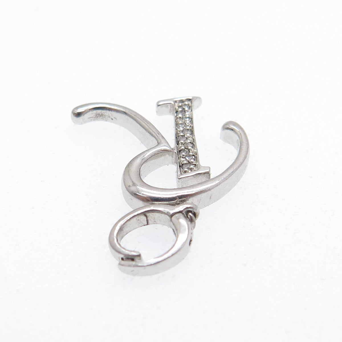 925 Sterling Silver Real Round-Cut Diamond Letter "R" Charm Pendant