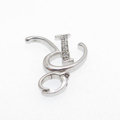 925 Sterling Silver Real Round-Cut Diamond Letter "R" Charm Pendant