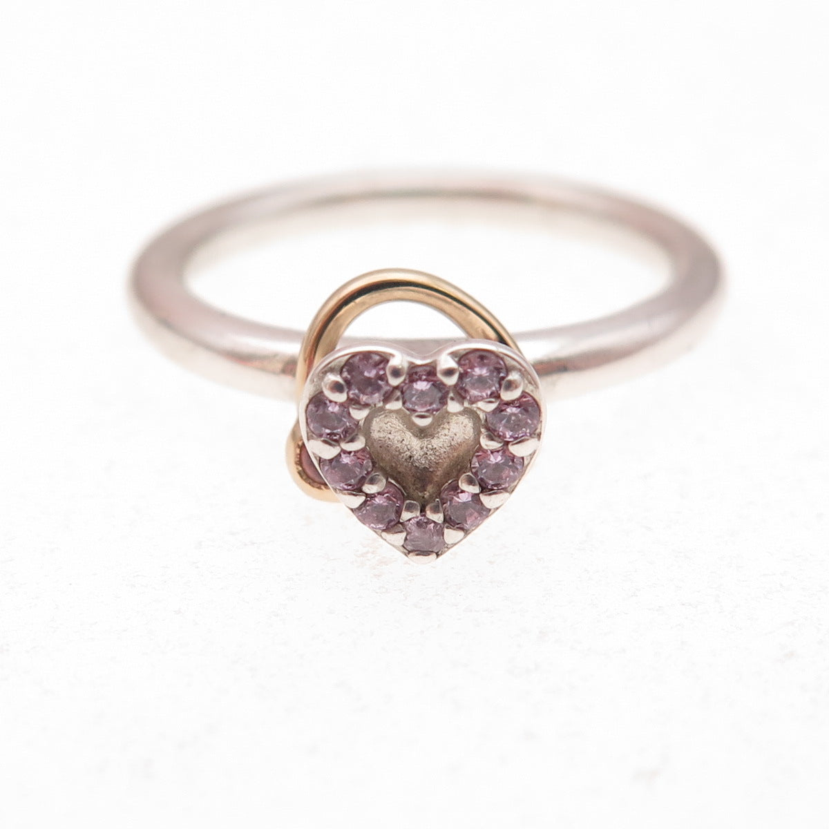 Pandora 925 Sterling Gold Real Tourmaline & C Z Valentine Halo Heart Ring Size 7