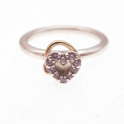 Pandora 925 Sterling Gold Real Tourmaline & C Z Valentine Halo Heart Ring Size 7