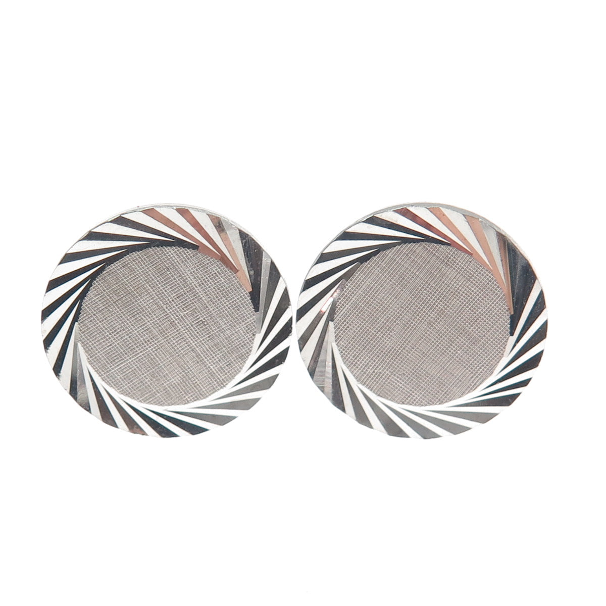 925 Sterling Silver Vintage PRK Diamond-Cut Round Cufflinks