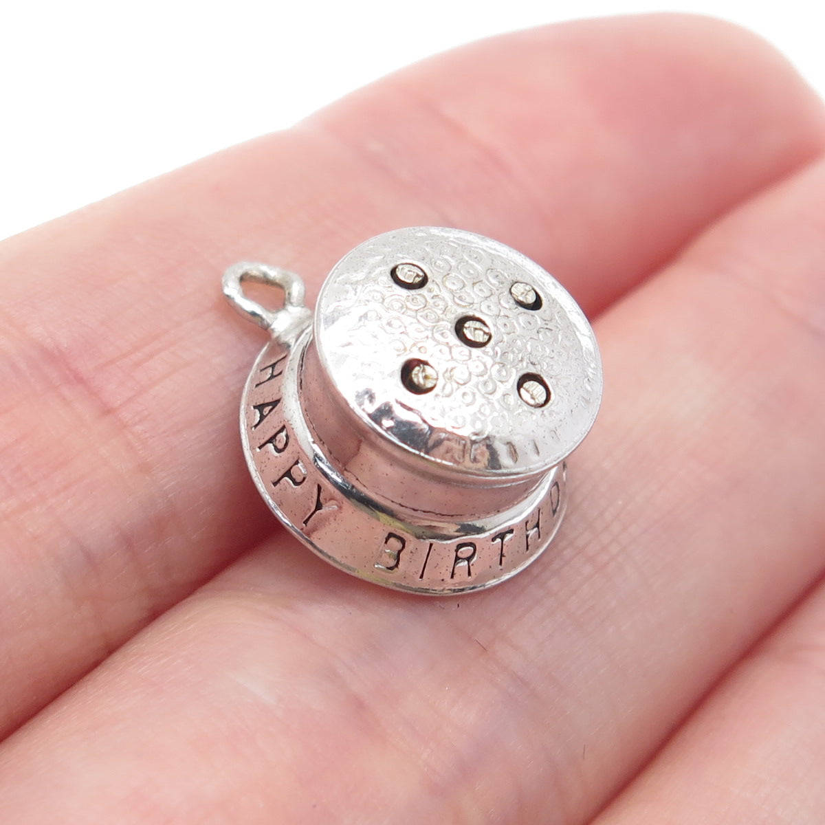 925 Sterling Silver Antique Happy Birthday To You Cake Minimalist Charm Pendant