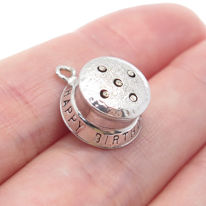 925 Sterling Silver Antique Happy Birthday To You Cake Minimalist Charm Pendant