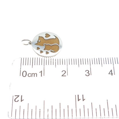925 Sterling Silver Brown Enamel Dog & Cat Friendship Minimalist Charm Pendant