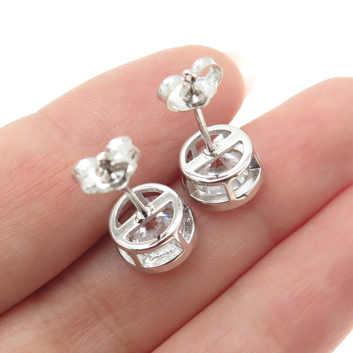 925 Sterling Silver Round-Cut C Z Stud Earrings