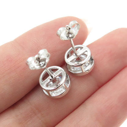 925 Sterling Silver Round-Cut C Z Stud Earrings