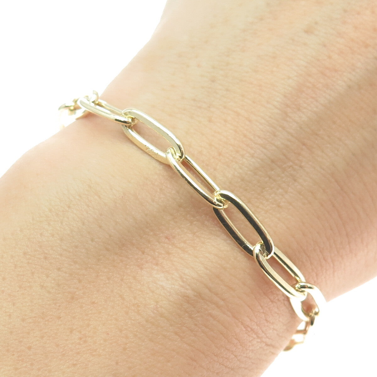 925 Sterling Silver Gold Plated Italy Paperclip Link Bracelet 6.75"