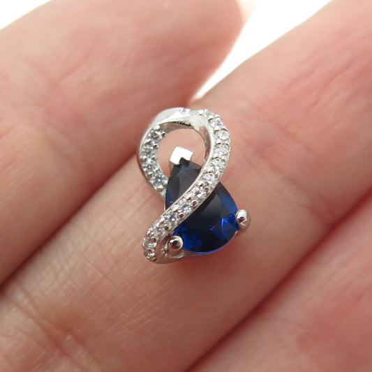 925 Sterling Silver Nano Sapphire & Round-Cut Shaped C Z Slide Pendant