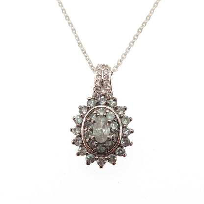 D'Joy Sterling Silver Real Green Sapphire & White Topaz Cable Chain Necklace 20"
