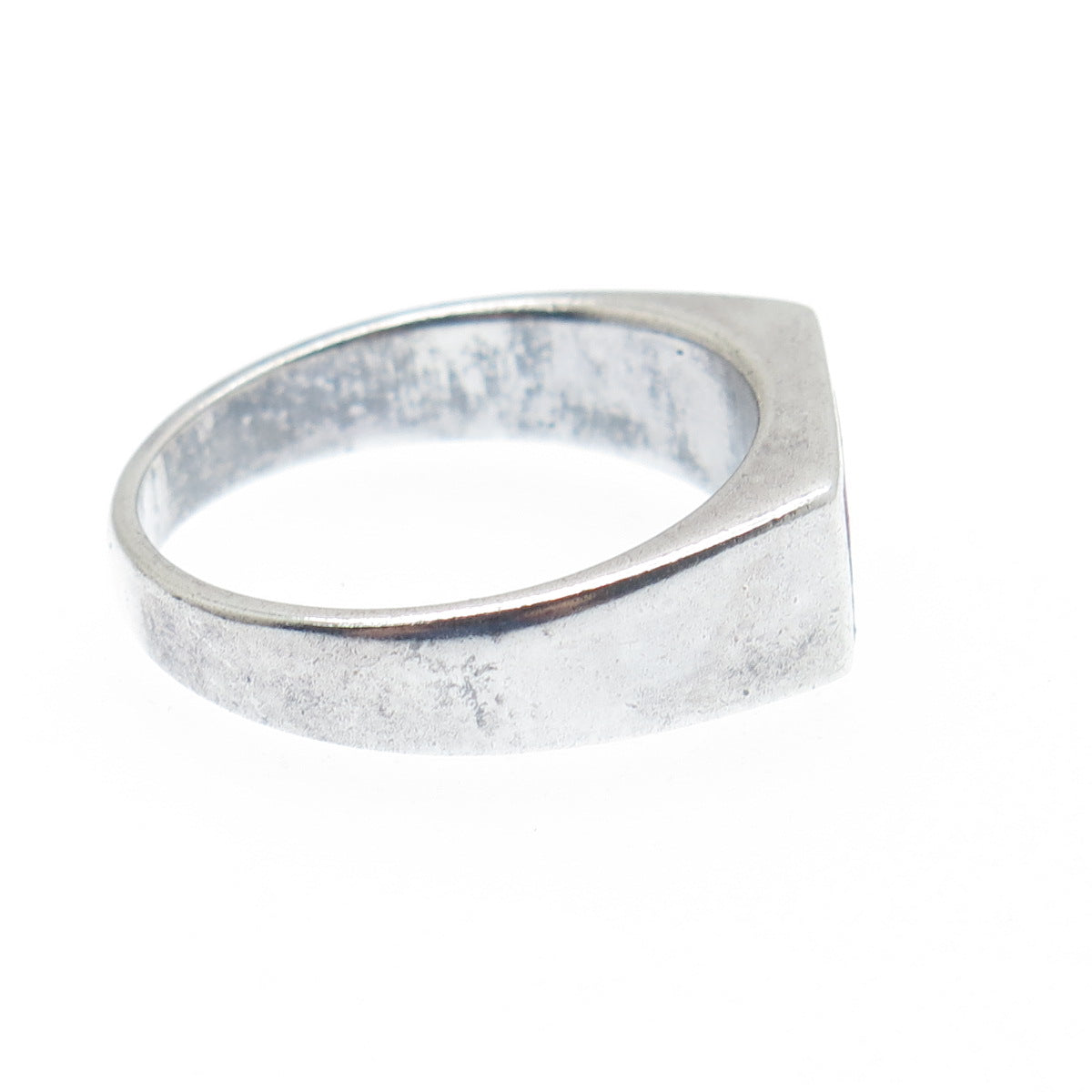 925 Sterling Silver Vintage Enamel Rainbow Signet Oxidized Ring Size 9