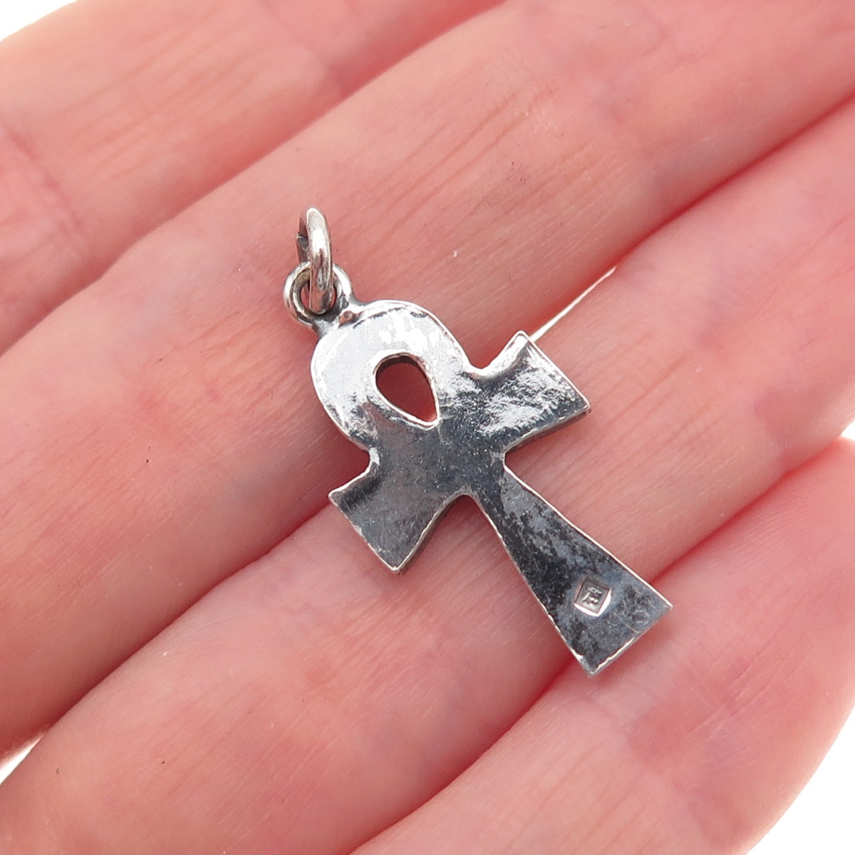 800 Silver Vintage Egyptian Ankh Oxidized Charm Pendant