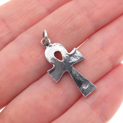 800 Silver Vintage Egyptian Ankh Oxidized Charm Pendant