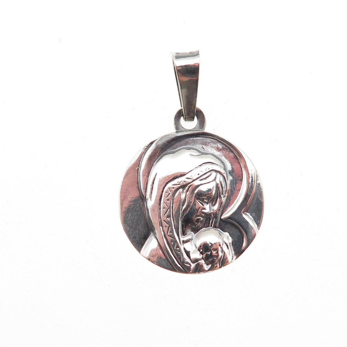 925 Sterling Silver Vintage Italy St. Mary & Jesus Religious Charm Pendant