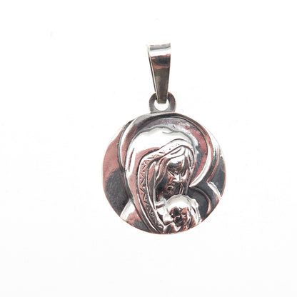 925 Sterling Silver Vintage Italy St. Mary & Jesus Religious Charm Pendant