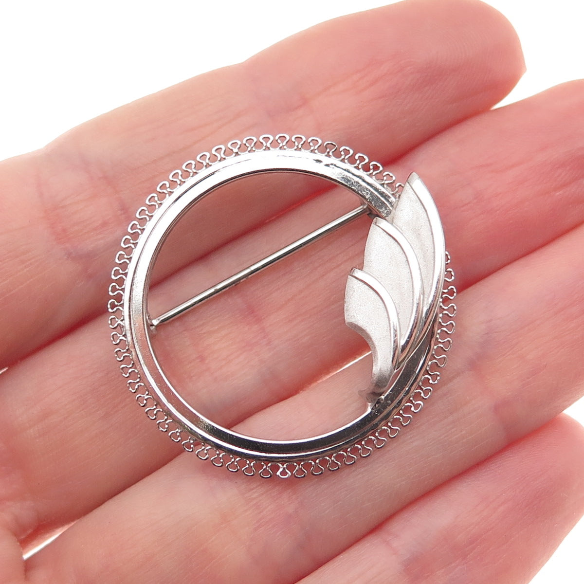 Curtis Curtman 925 Sterling Silver Vintage Filigree Circle Floral Pin Brooch