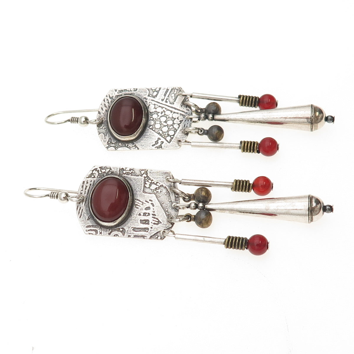 ERA Artisan 925 Sterling Silver Vintage Real Carnelian Modernist Dangle Earrings
