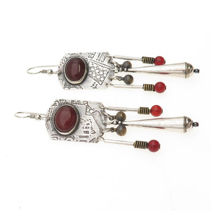 ERA Artisan 925 Sterling Silver Vintage Real Carnelian Modernist Dangle Earrings