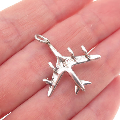 925 Sterling Silver Vintage Airplane Charm Pendant