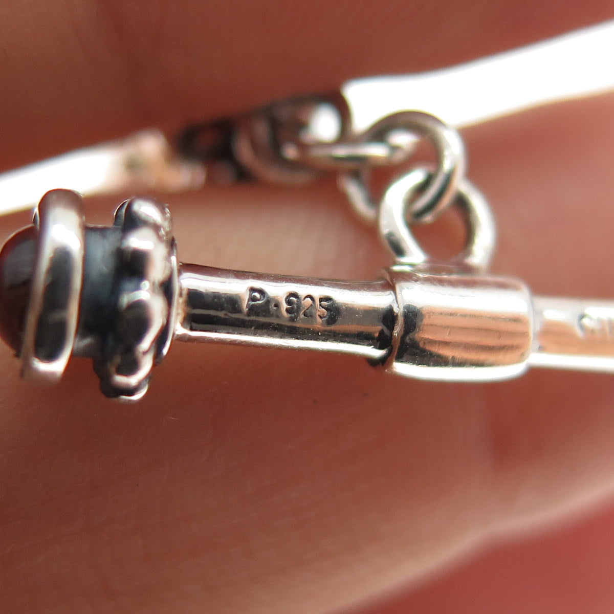 14K Gold 925 Sterling Silver Vintage Real Pearl & Red Garnet Beaded Bracelet 7"