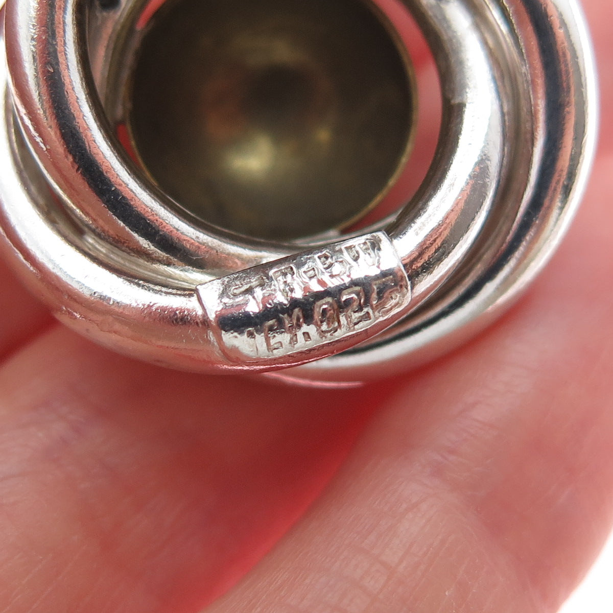 925 Sterling Silver 2-Tone Vintage Mexico Modernist Trinity Clip On Earrings