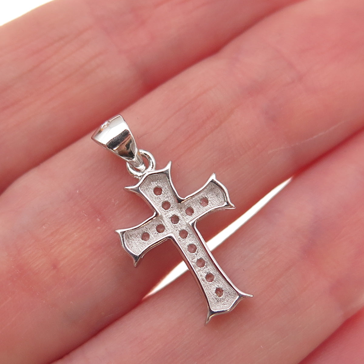925 Sterling Silver Round-Cut C Z Cross Charm Pendant