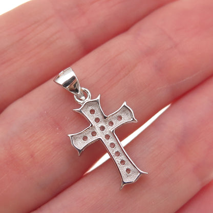 925 Sterling Silver Round-Cut C Z Cross Charm Pendant