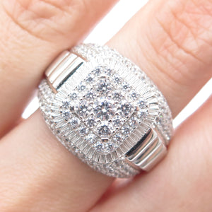 925 Sterling Silver Round-Cut Shaped C Z Ribbed Domed Ring Size 9.5